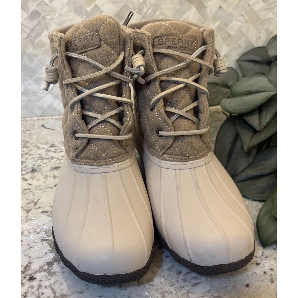 Sperry Saltwater Rain Snow Boots Women's Size 8M Quilted Wool Oyster Shoes